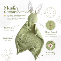 Mikito Bunny Lovey measures 12x12 inches for easy handling during naps.