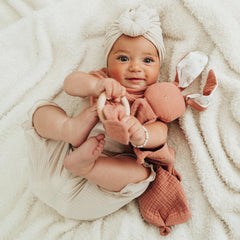 Mikito Muslin Lovey Blanket 12x12 close-up for cuddling