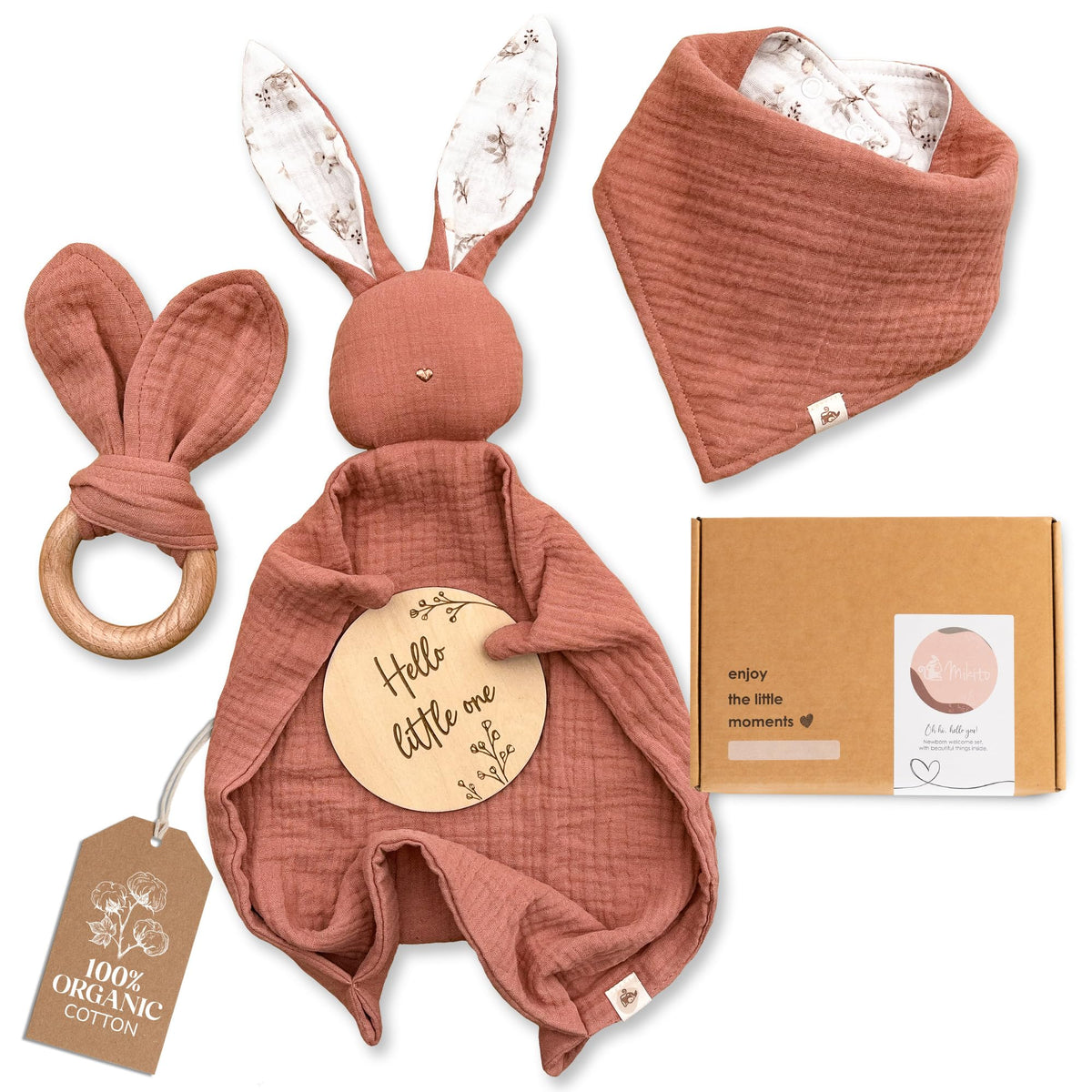 Mikito organic cotton newborn gifts box opened and ready to gift