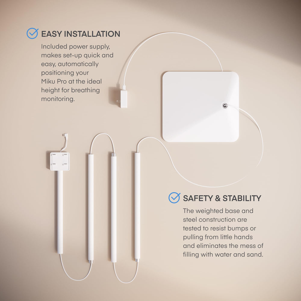 Miku Floor Stand pole sections extended for adjustable height near crib