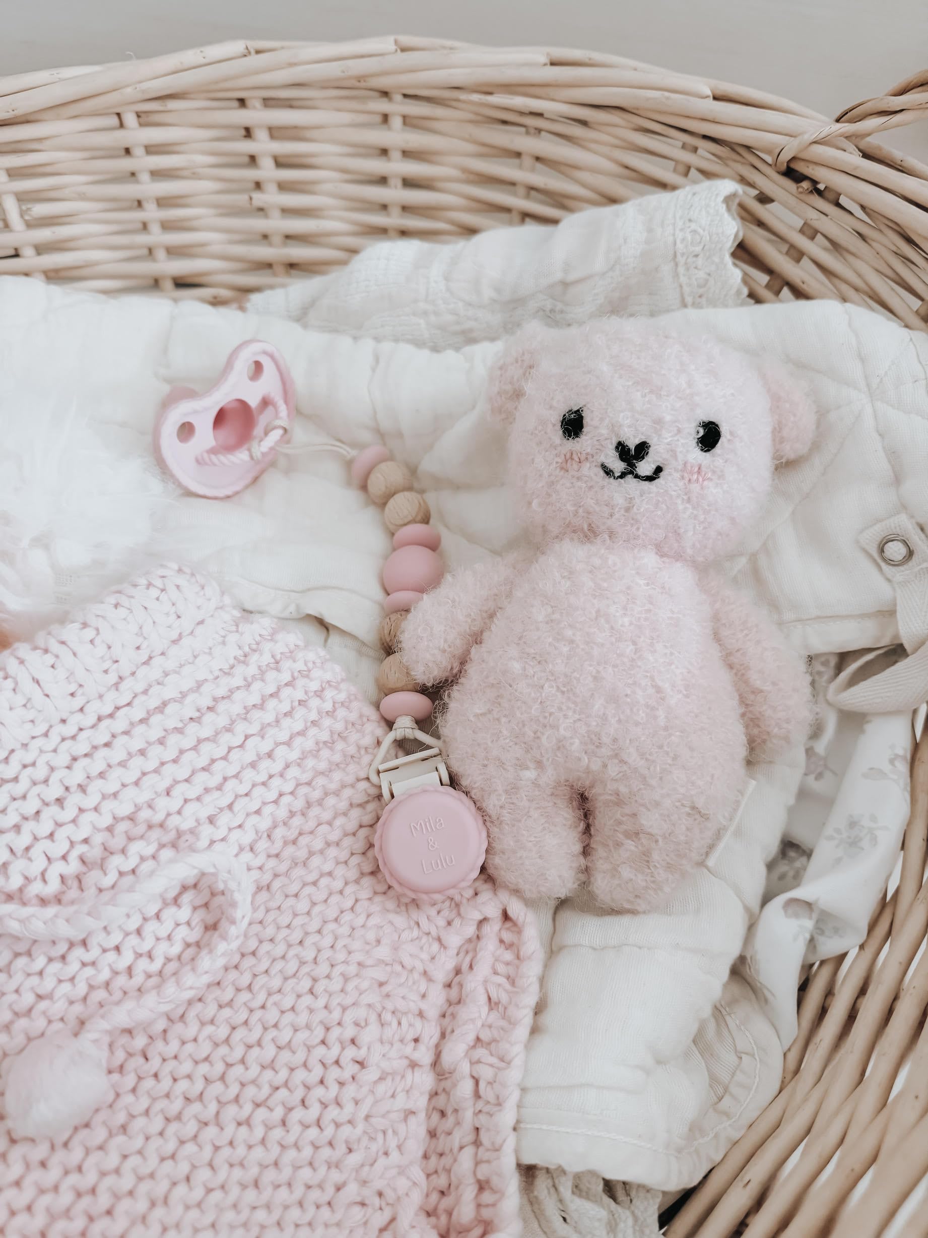 Mila & Lulu two-pack neutral pacifiers provide versatile outfits-ready baby essentials.