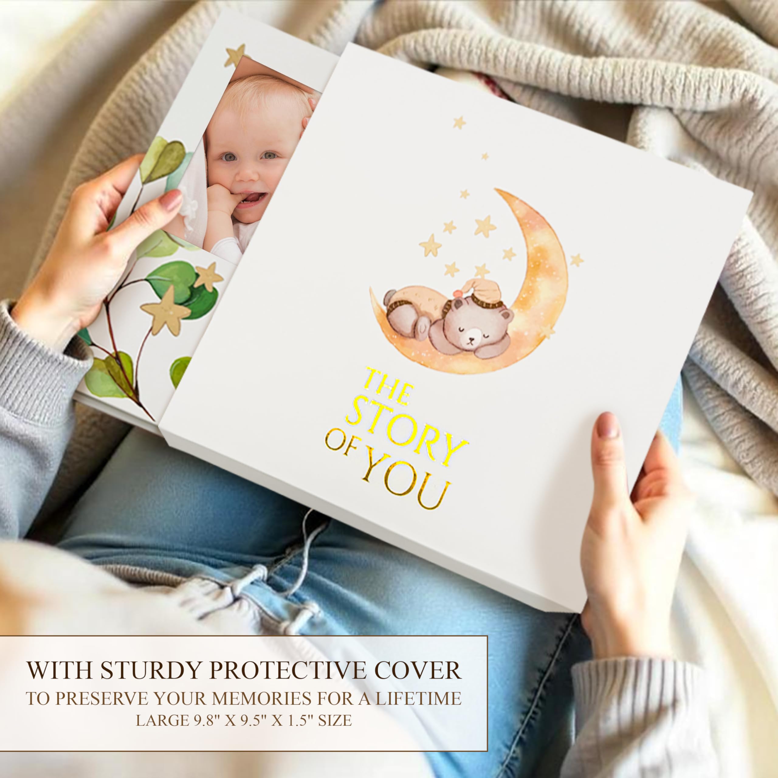 Mila & Rose memory book with large photo spaces for milestones and memories.