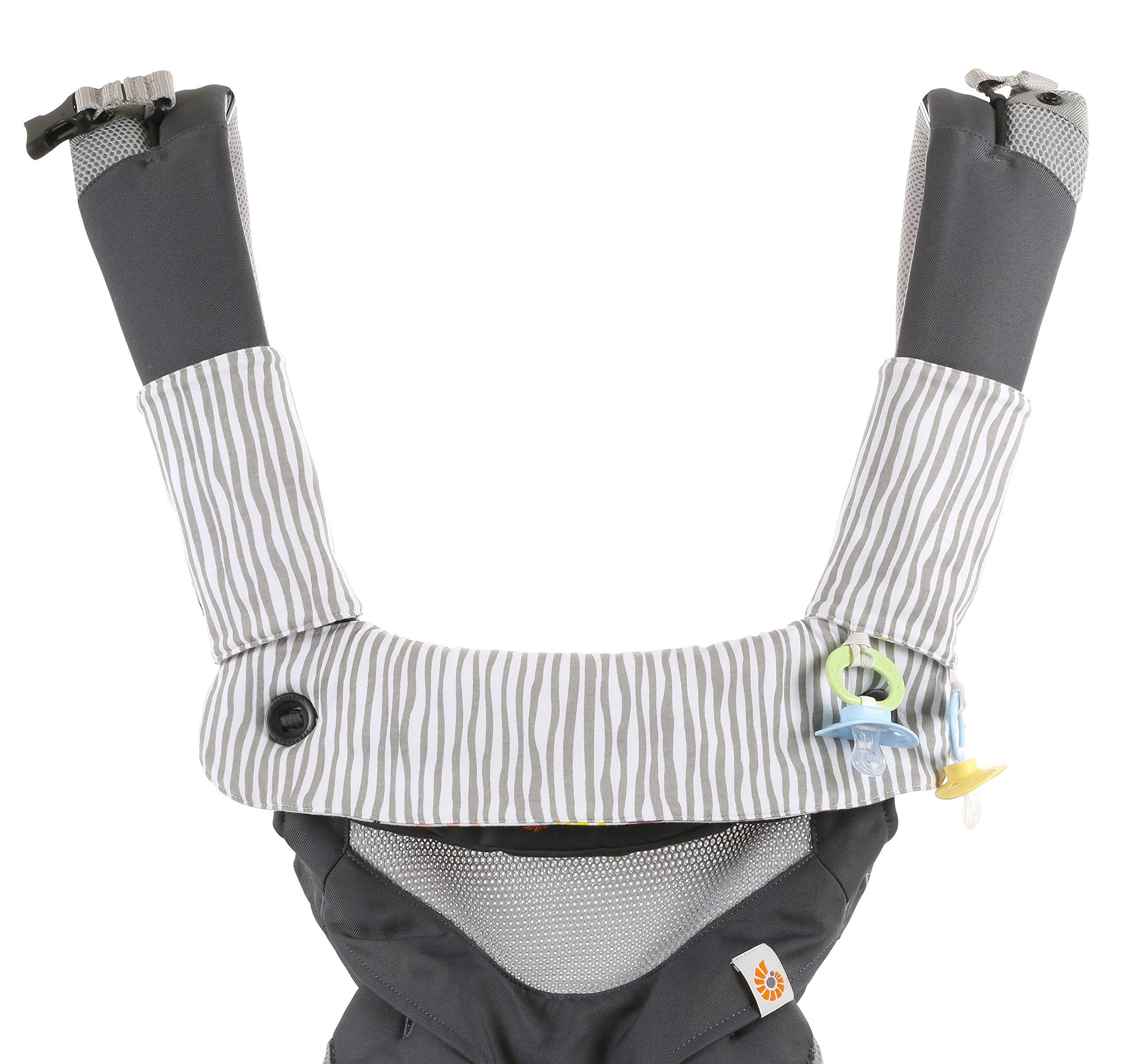 Mila Millie elastic straps; attach pacifiers and teething toys for convenience.
