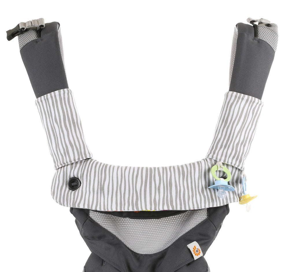 Mila Millie elastic straps; attach pacifiers and teething toys for convenience.