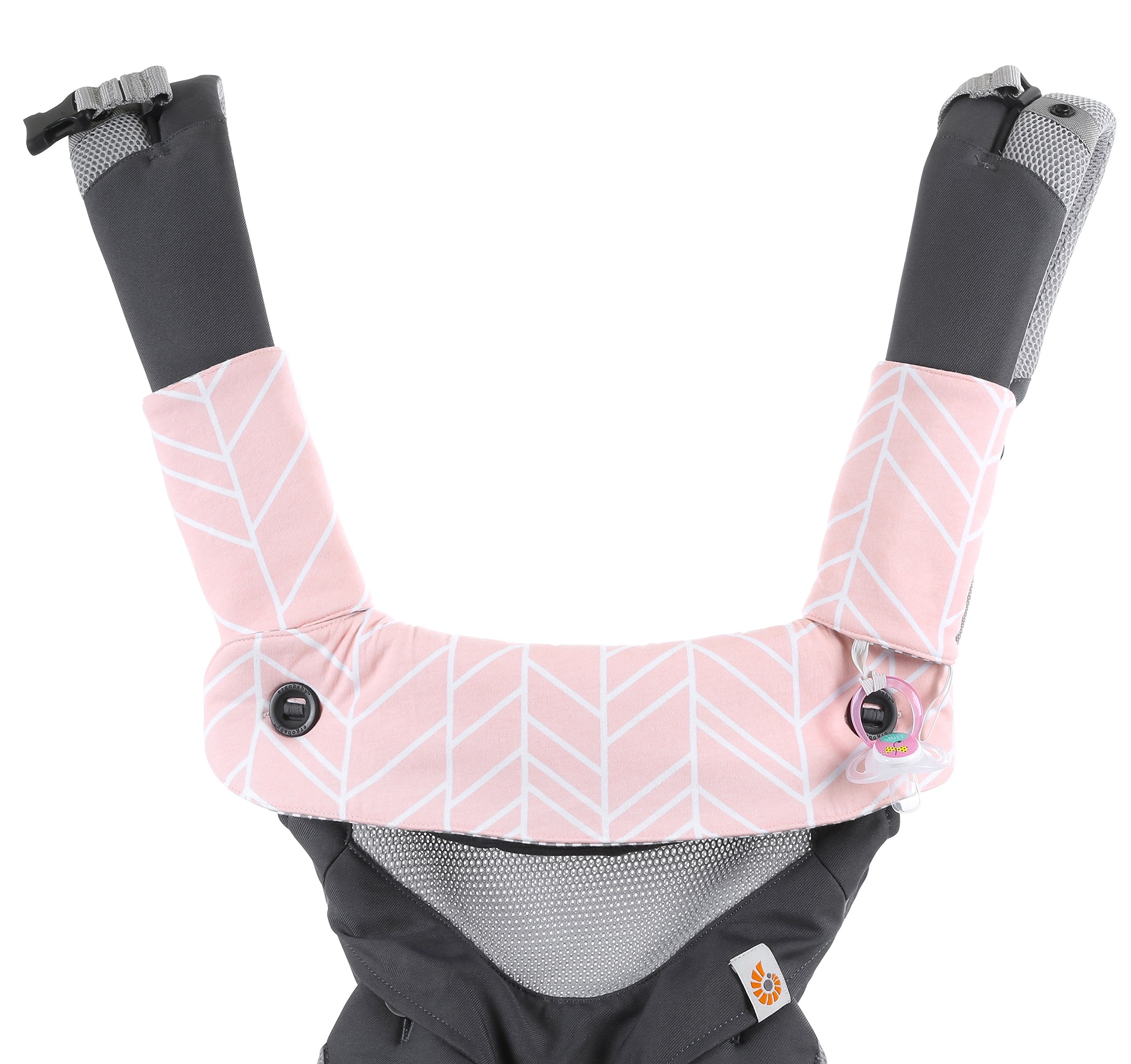 Mila Millie pink herringbone design pad adds stylish teething protection.