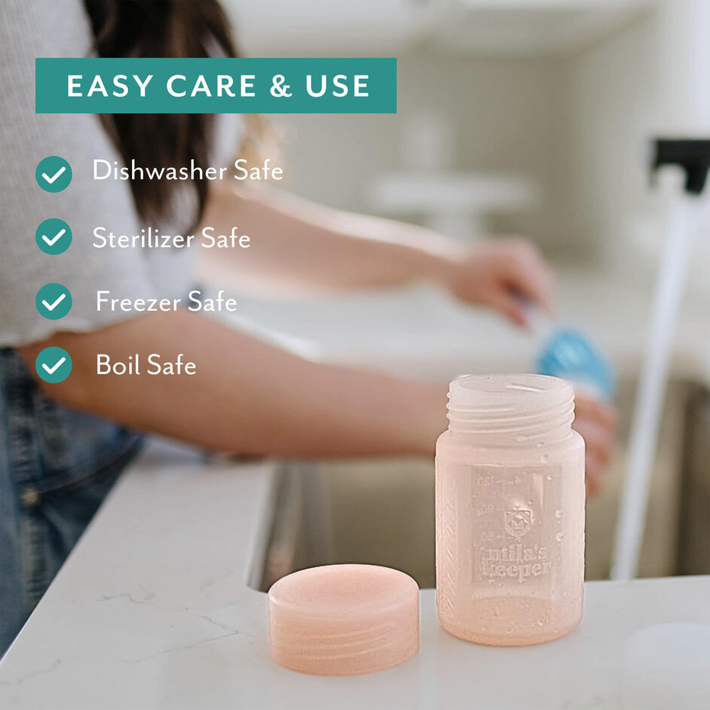 Mila's Keeper bottle is dishwasher-safe for quick cleanup after feeds.