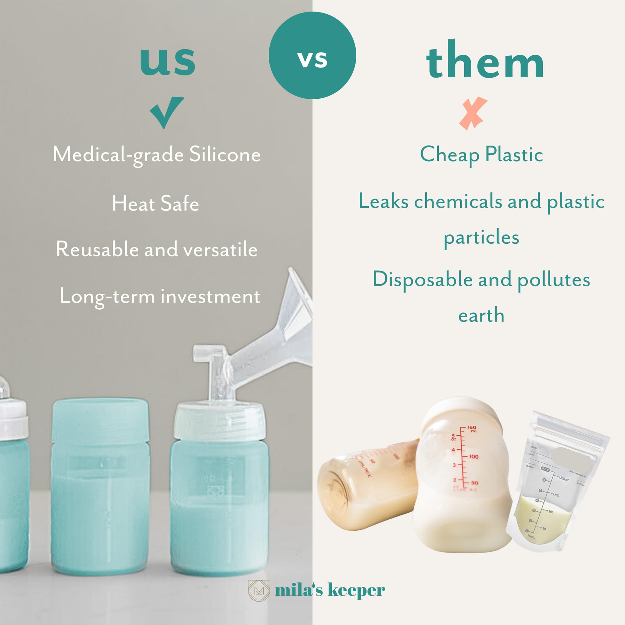 Mila's Keeper bottles shown in freezer and bottle warmer for versatile use.