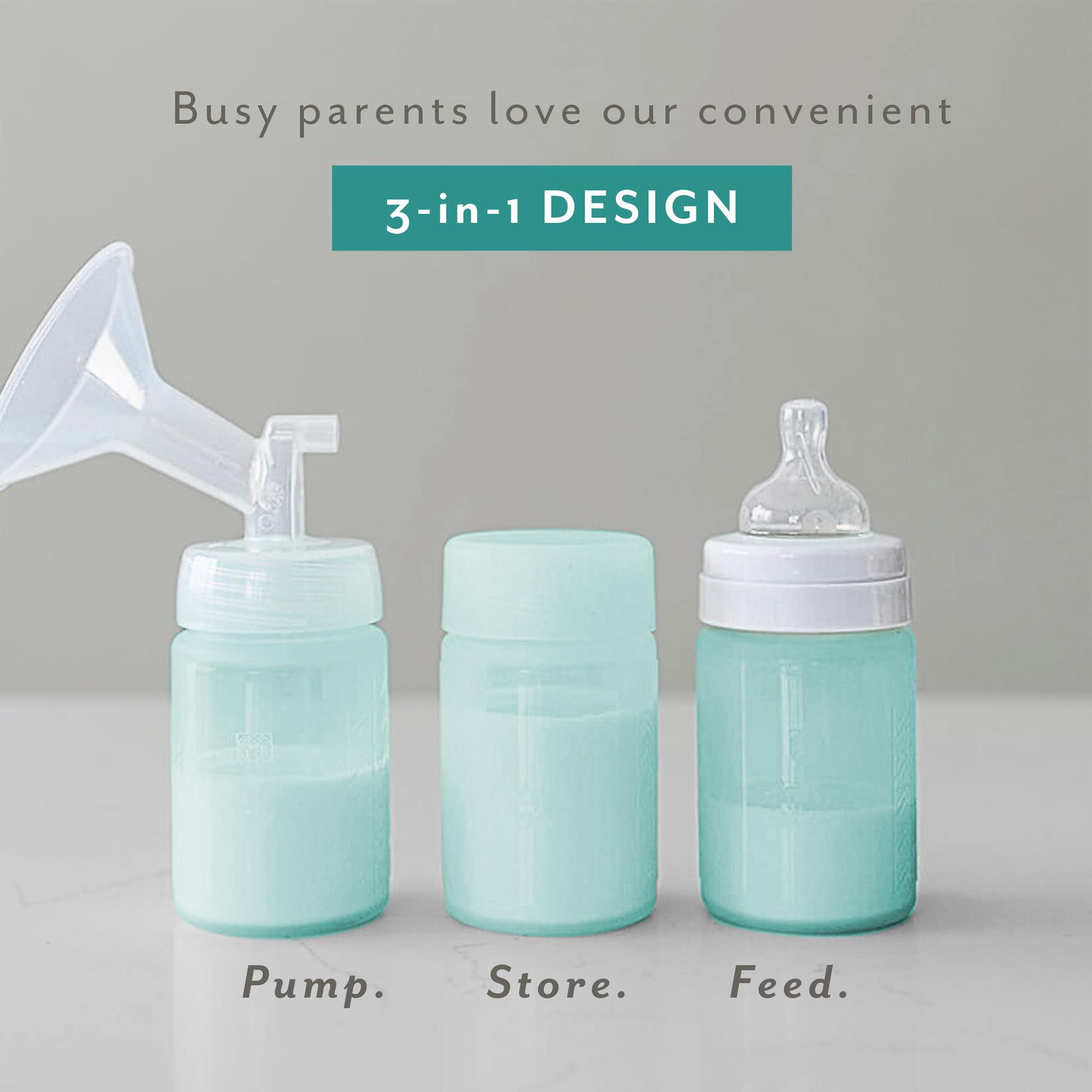 Mila's Keeper wide-neck bottle attached to a pump for on-the-go pumping convenience.