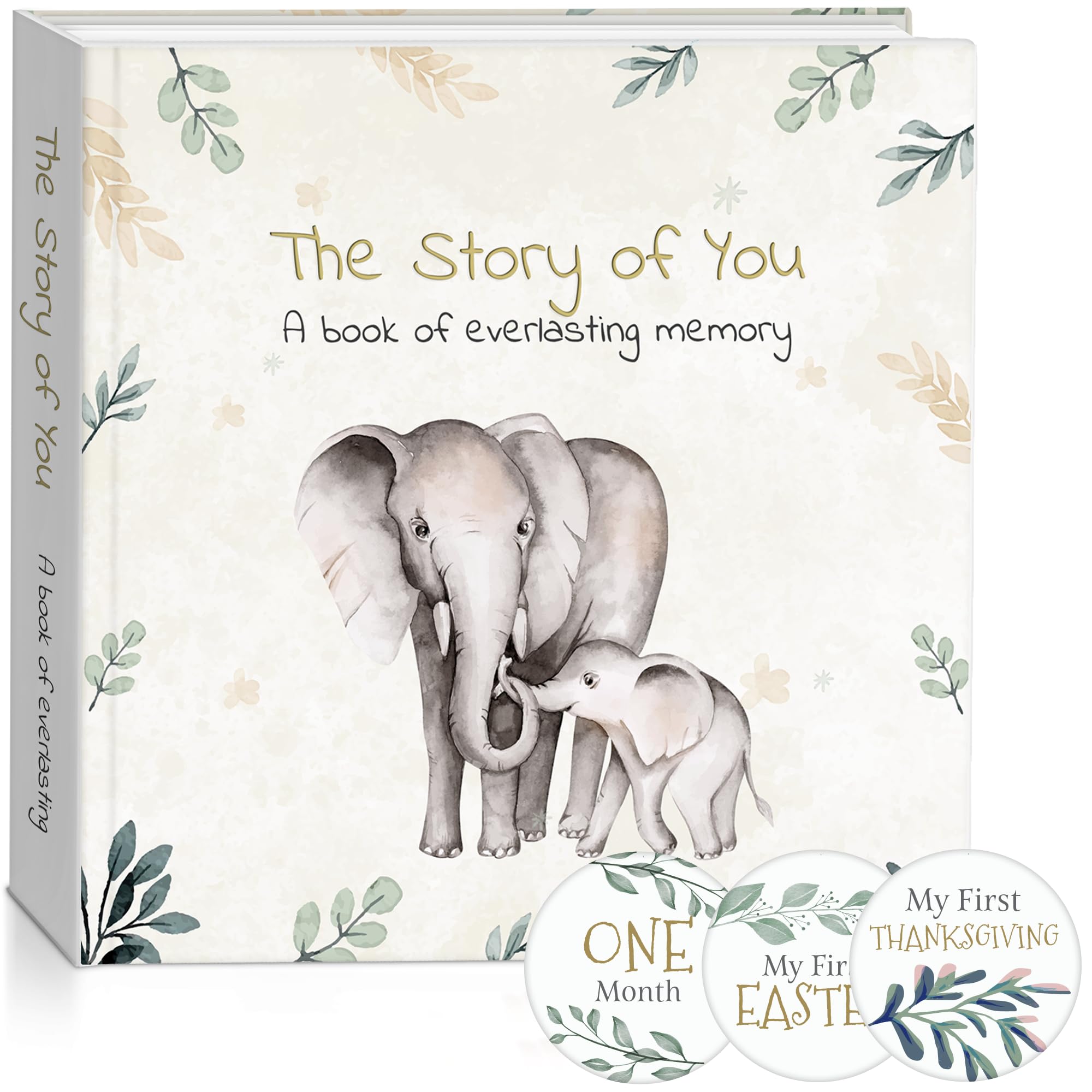 MilBet Store baby milestone book cover with neutral animal design for a timeless keepsake.