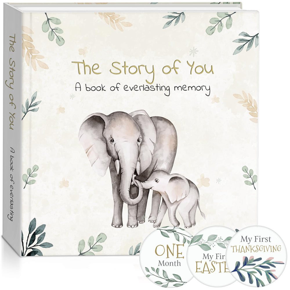MilBet Store baby milestone book cover with neutral animal design for a timeless keepsake.