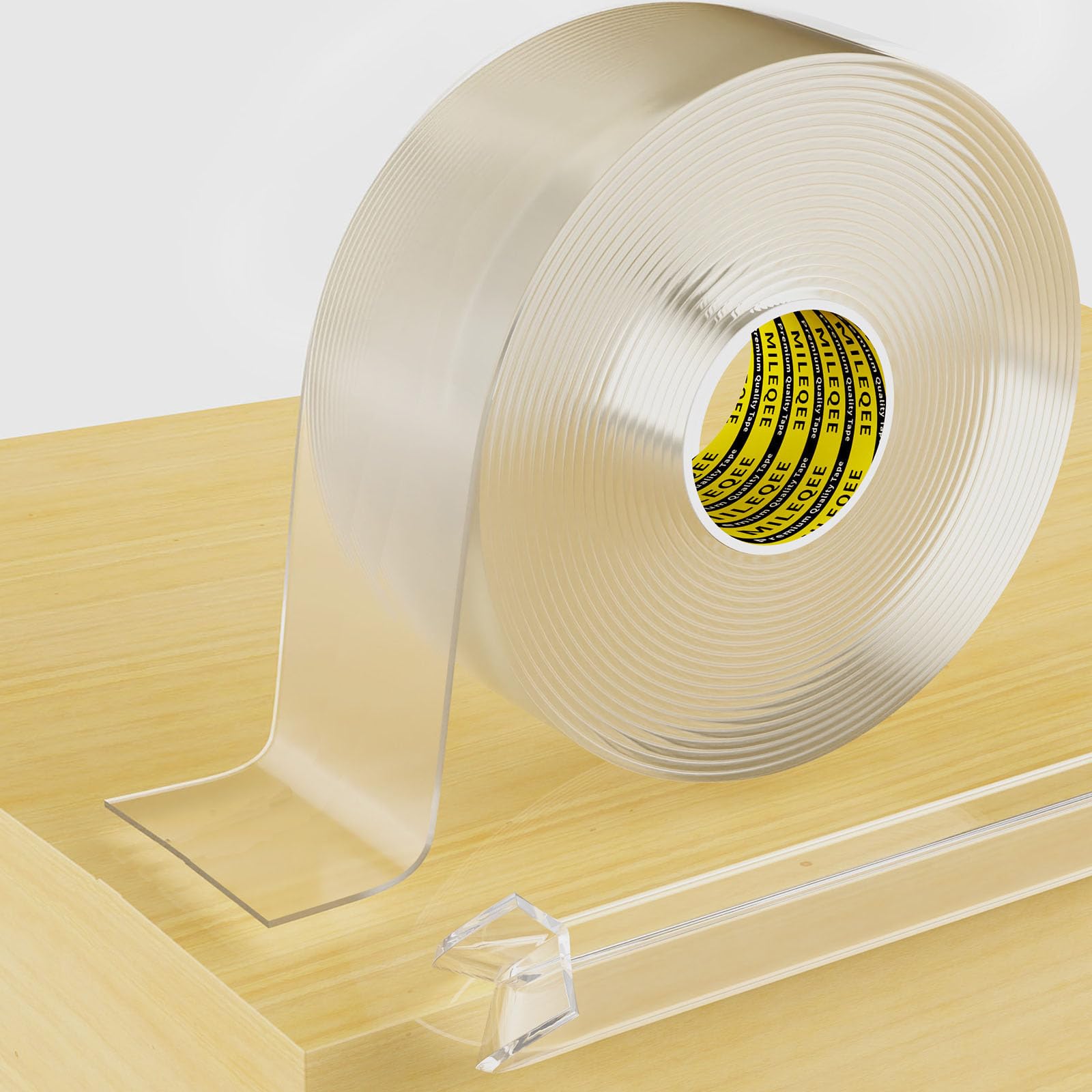MILEQEE Clear Edge Protector Strip closeup shows soft 2mm acrylic edge for safer furniture.