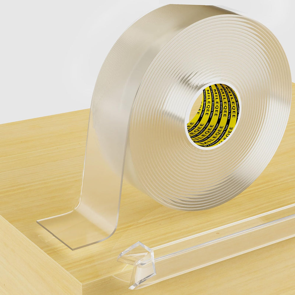 MILEQEE Clear Edge Strip close-up adhesive shows strong hold for safe corners
