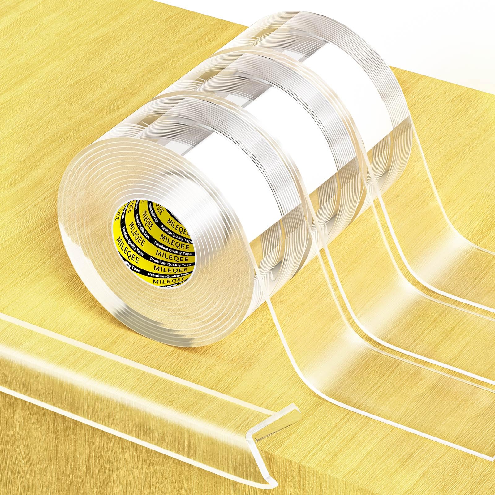 MILEQEE edge protector strip in clear finish guards cabinet edges without altering appearance.