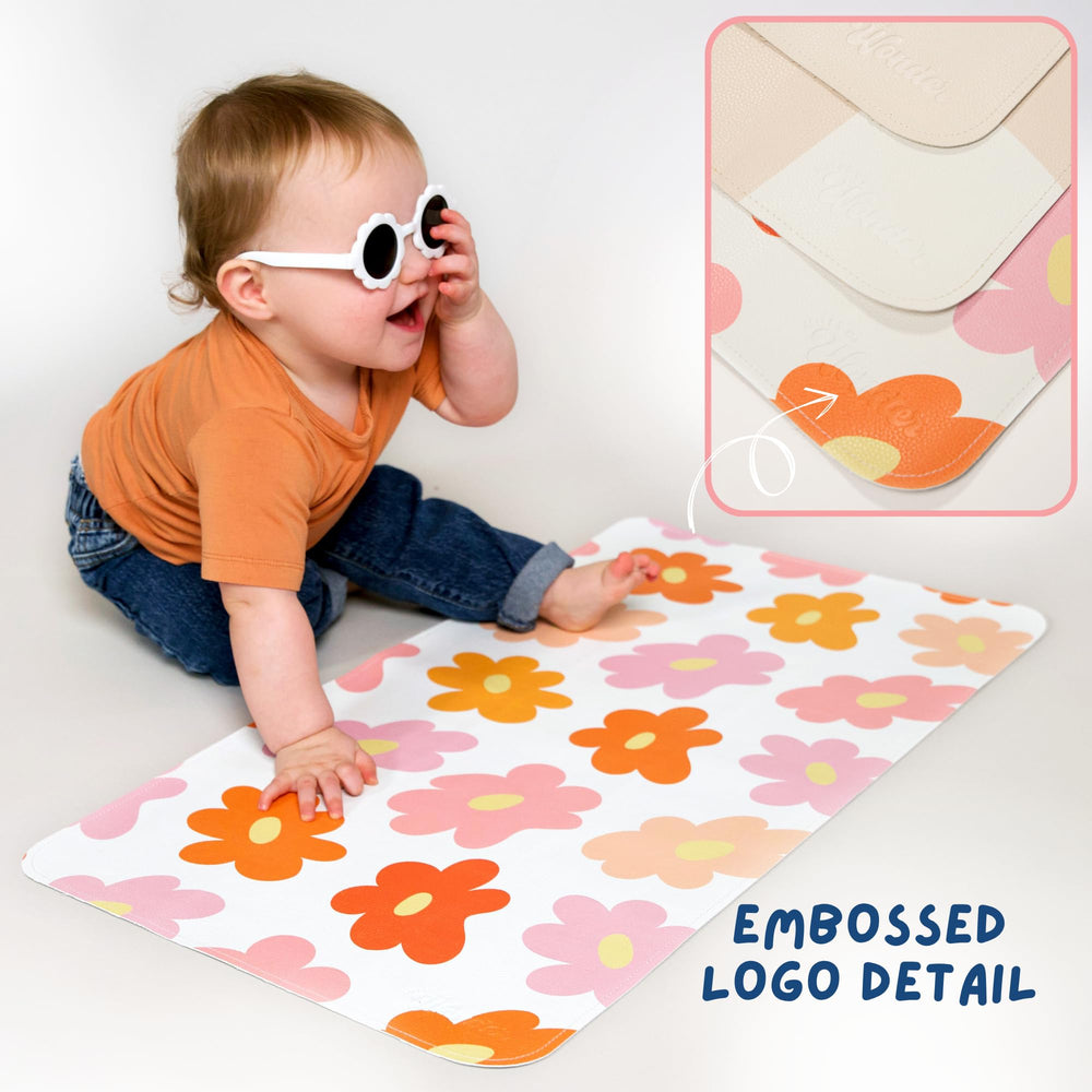 Miles of Wonder gift-ready changing mat inside stylish wet bag.