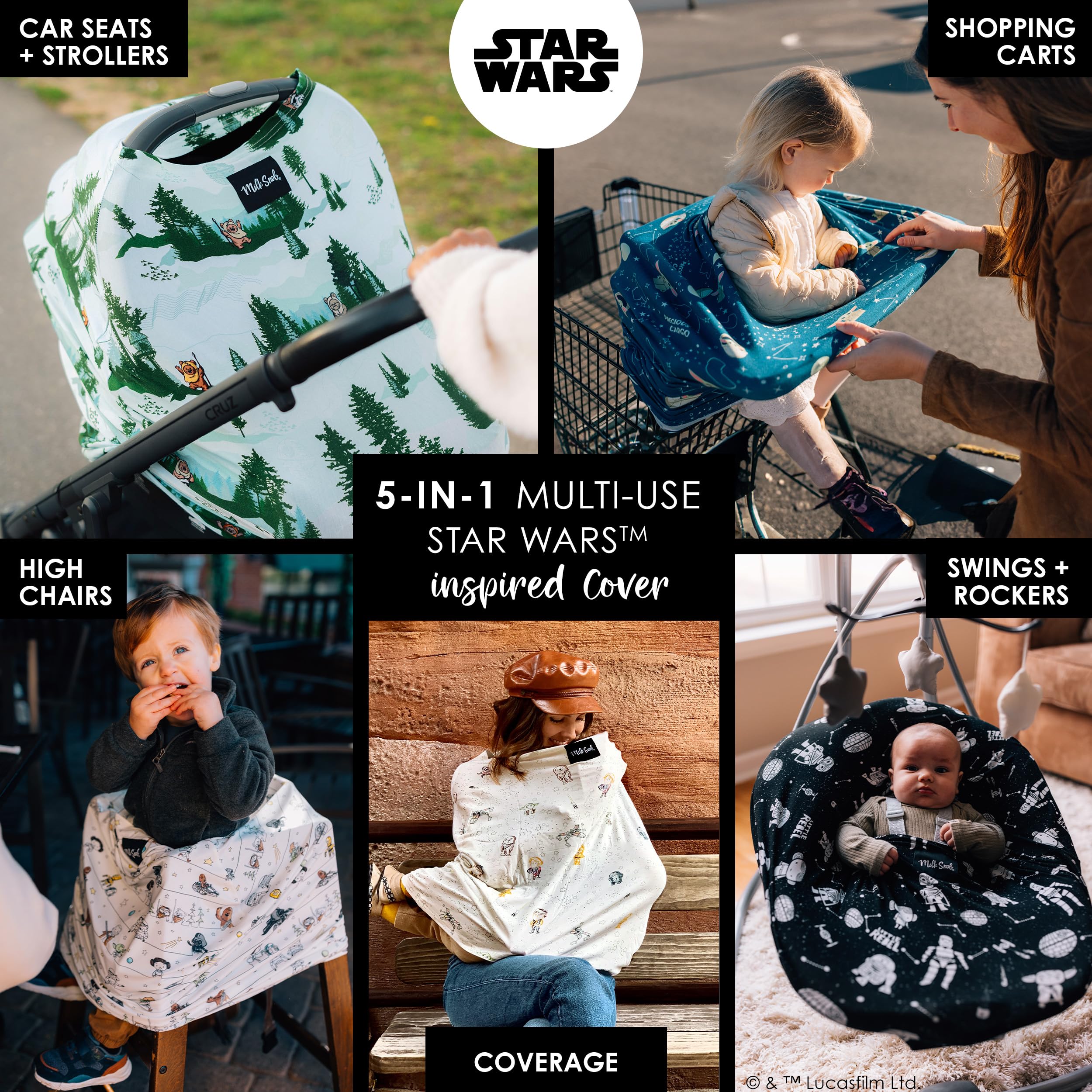Milk Snob breastfeeding cover privacy design delivers full coverage for mom and baby in public.