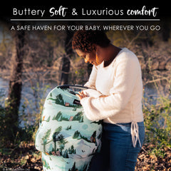 Milk Snob car-seat cover rayon-blend fabric feels soft and protects from sun and wind.