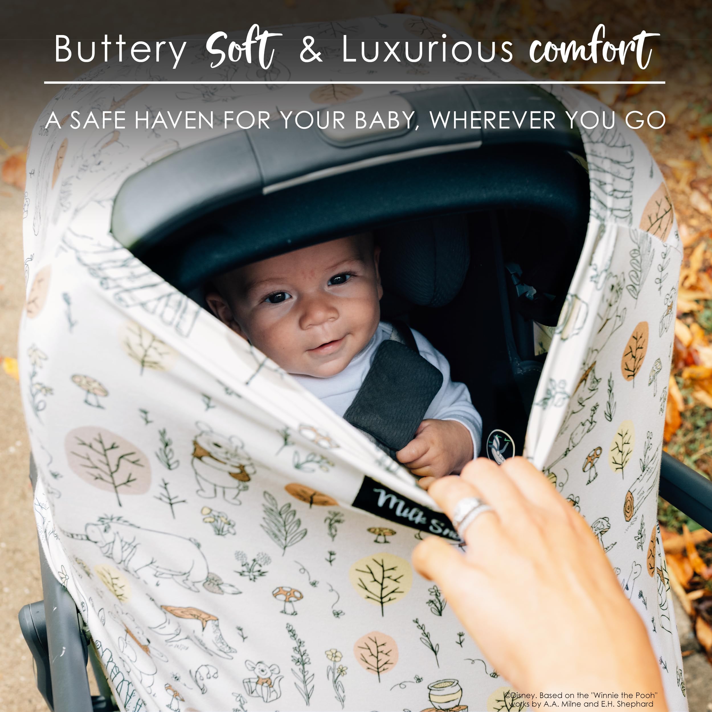 Milk Snob Disney 5-in-1 car seat canopy offers quick baby shade and coverage.