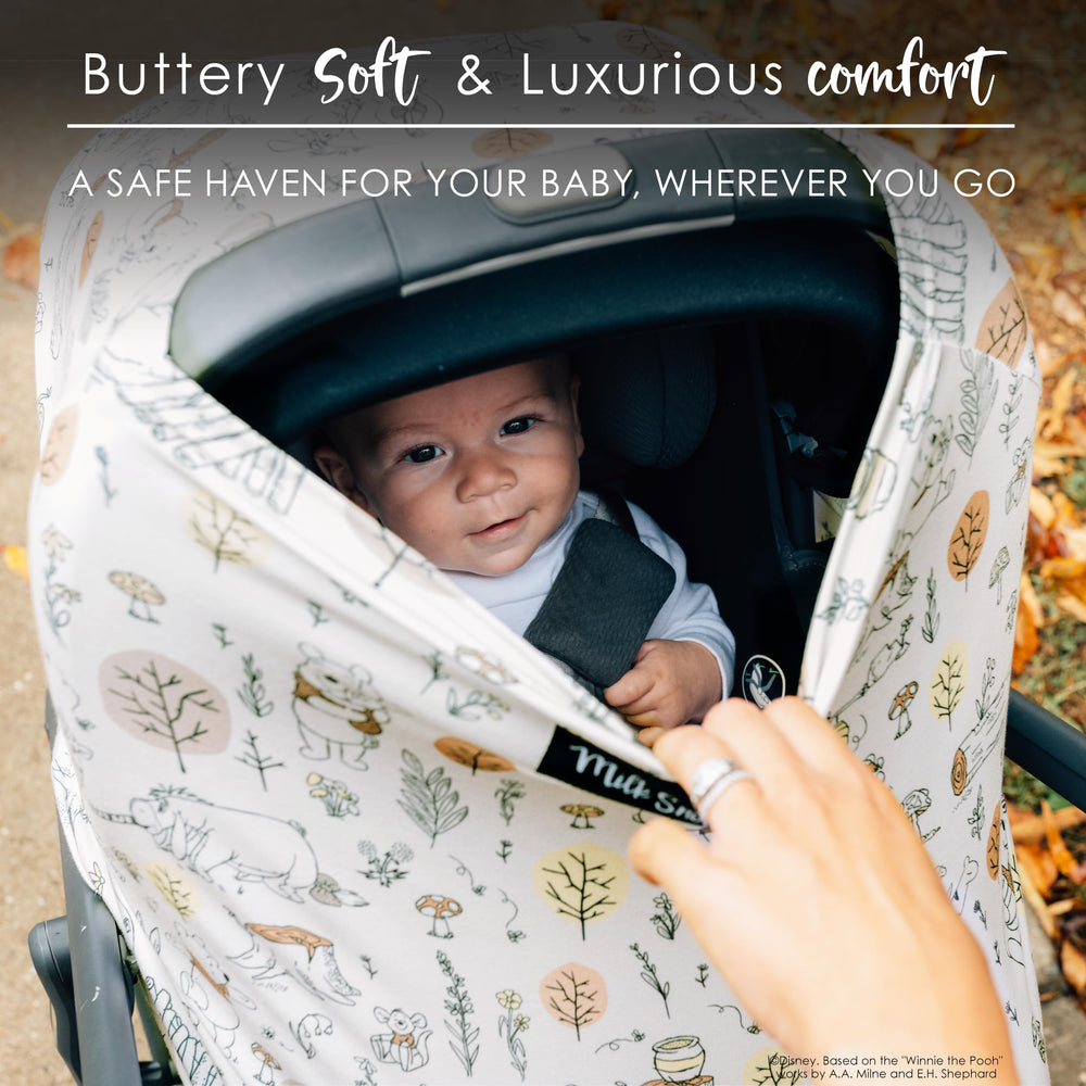 Milk Snob Disney 5-in-1 car seat canopy offers quick baby shade and coverage.