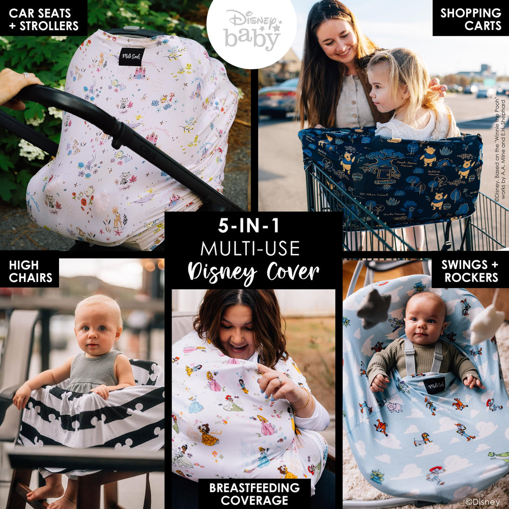 Milk Snob Disney breastfeeding cover offers discreet nursing moments with breathable fabric.