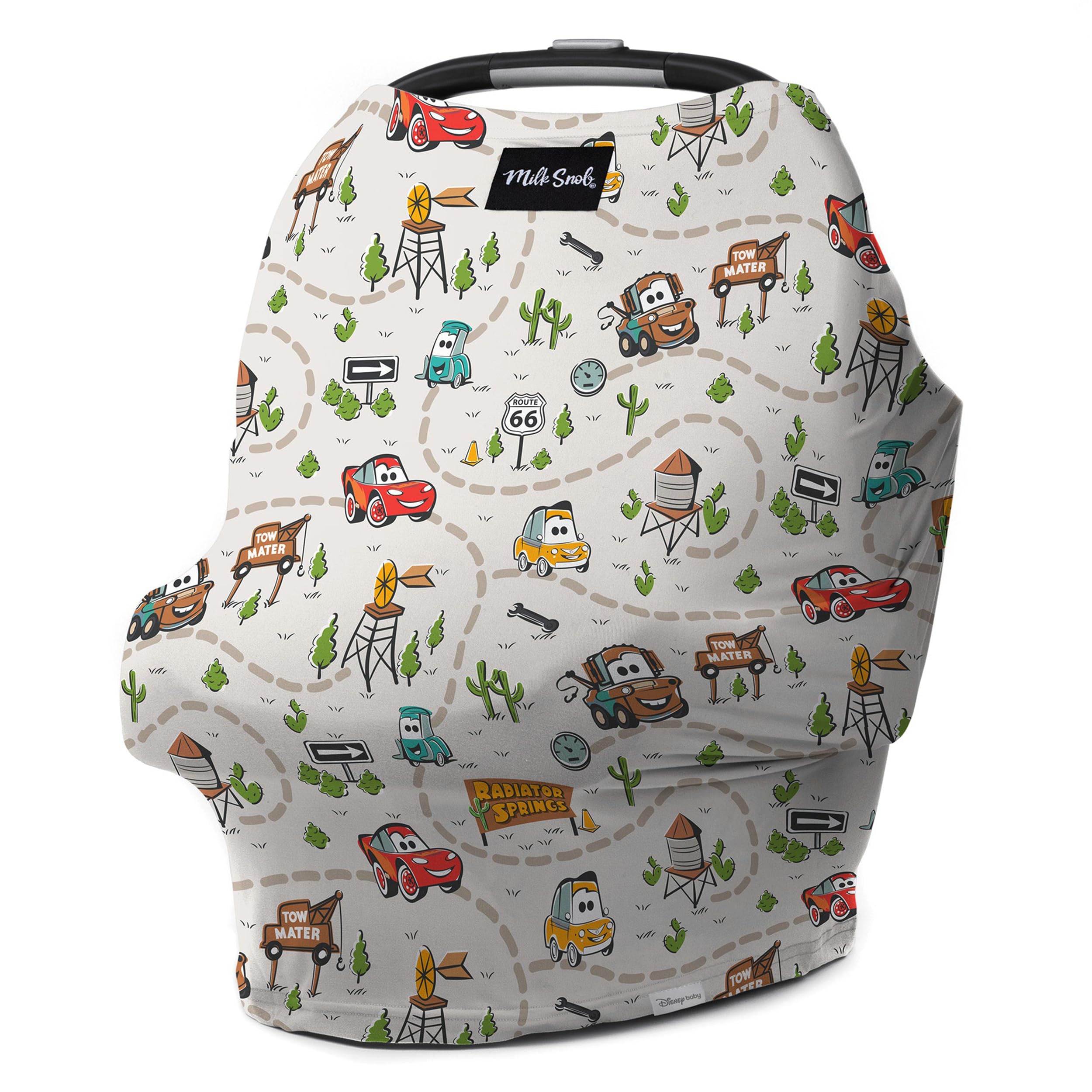 Milk Snob Disney Cars 5-in-1 car seat cover shielding baby on the go