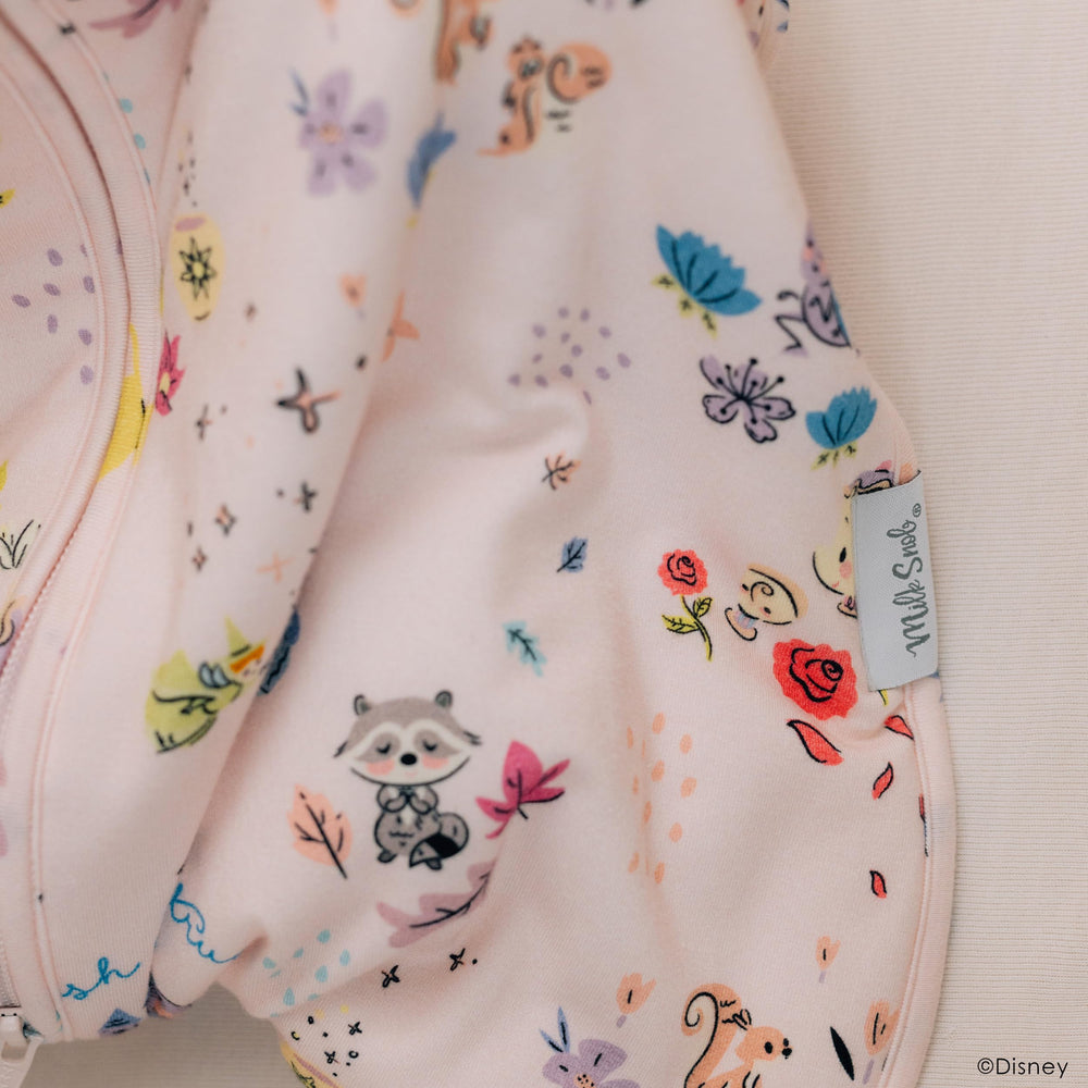 Milk Snob Disney sleep sack model wearing product image showing safe sleeveless balance for warmth