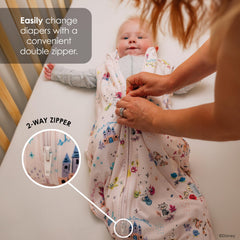 Milk Snob Disney sleep sack with cozy room ambiance shows versatile use in crib or stroller