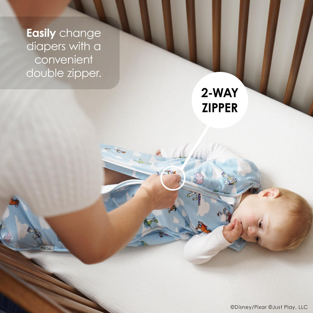 Milk Snob Disney sleeping sack zipper detail enables quick nightly changes.