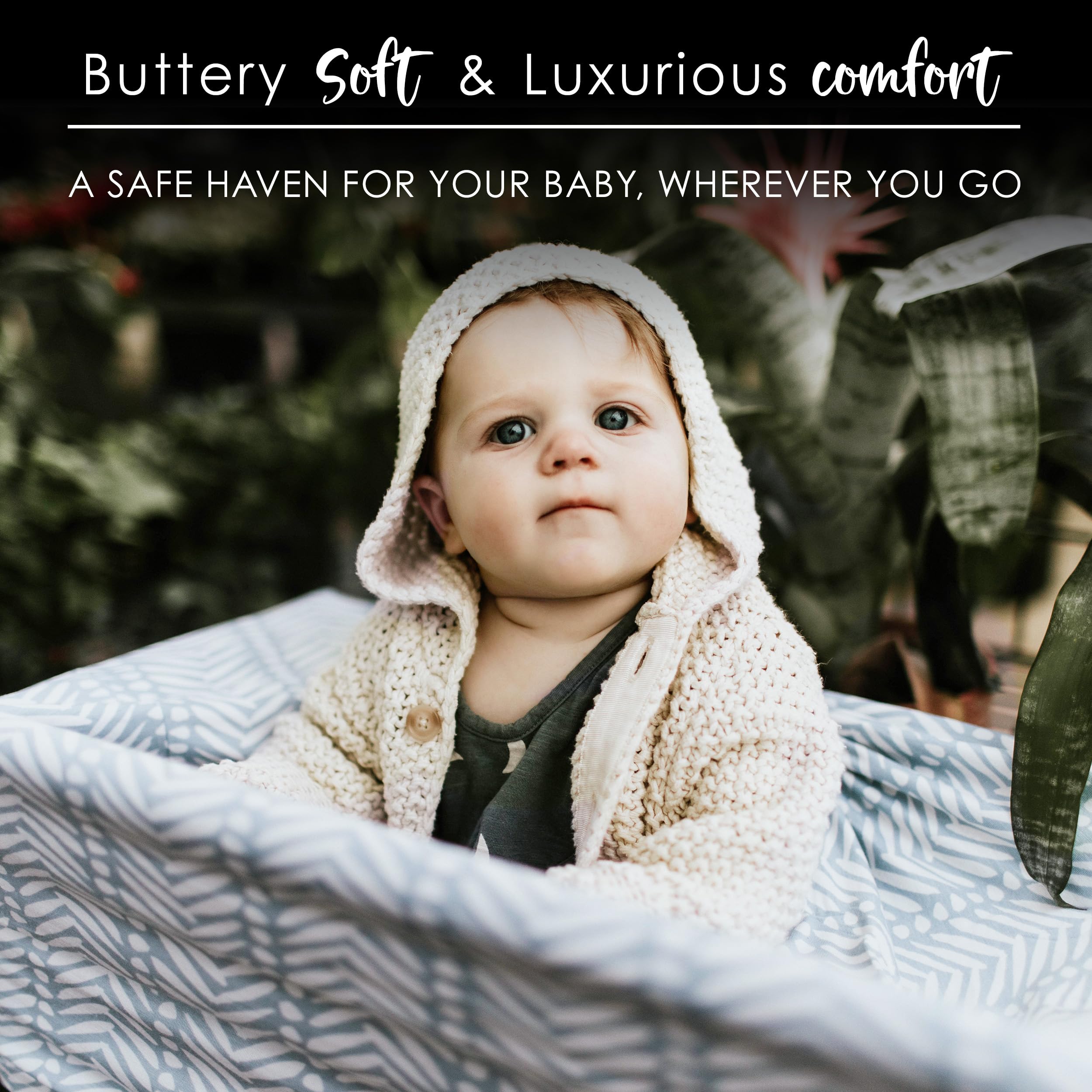 Milk Snob Original 5-in-1 cover used as car-seat shield to protect from sun and wind