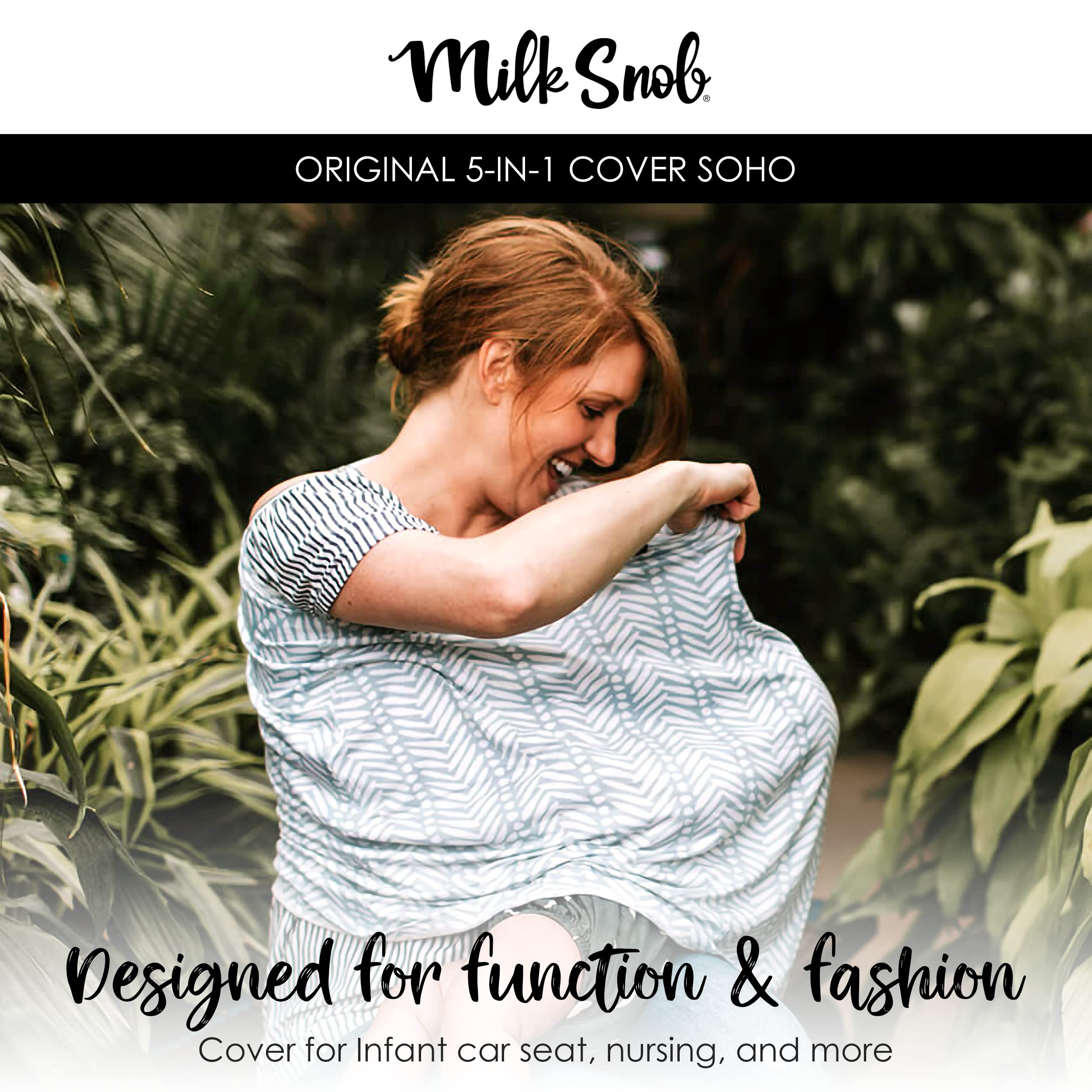 Milk Snob Original 5-in-1 cover worn as scarf for discreet, stylish nursing on the go
