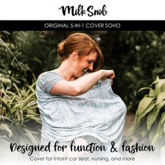 Milk Snob Original 5-in-1 cover worn as scarf for discreet, stylish nursing on the go