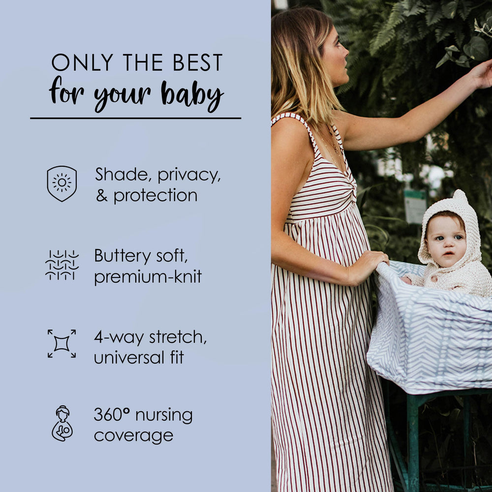 Milk Snob Original 5-in-1 cover acts as shopping-cart and high-chair shield for baby safety