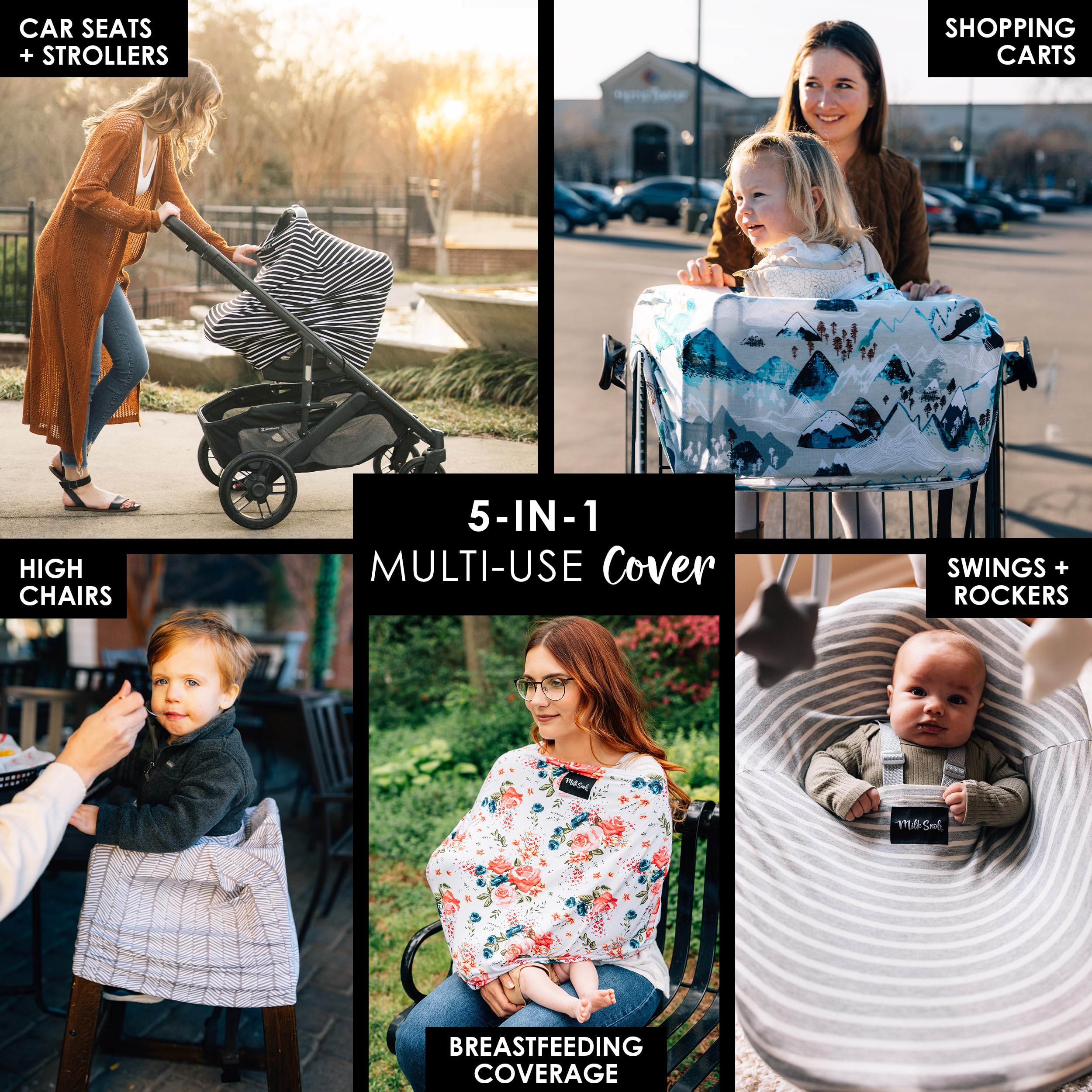 Milk Snob Original 5-in-1 Car Seat Cover shields baby from sun.