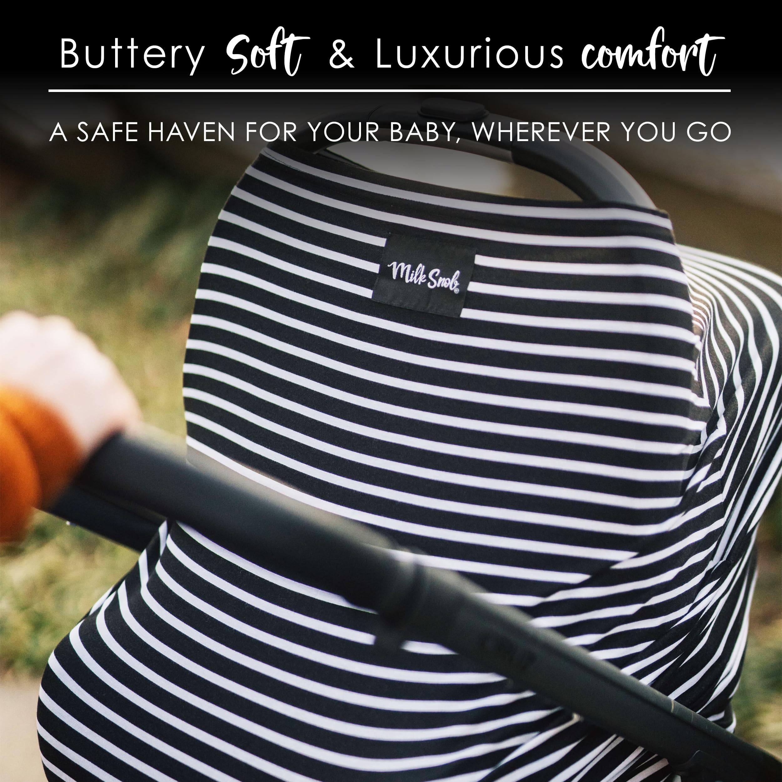 Milk Snob Original 5-in-1 Nursing Cover supports discreet feeding.