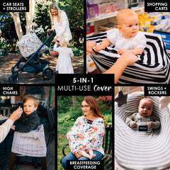 Milk Snob Original baby car seat canopy creates a cozy protective shield during outings.