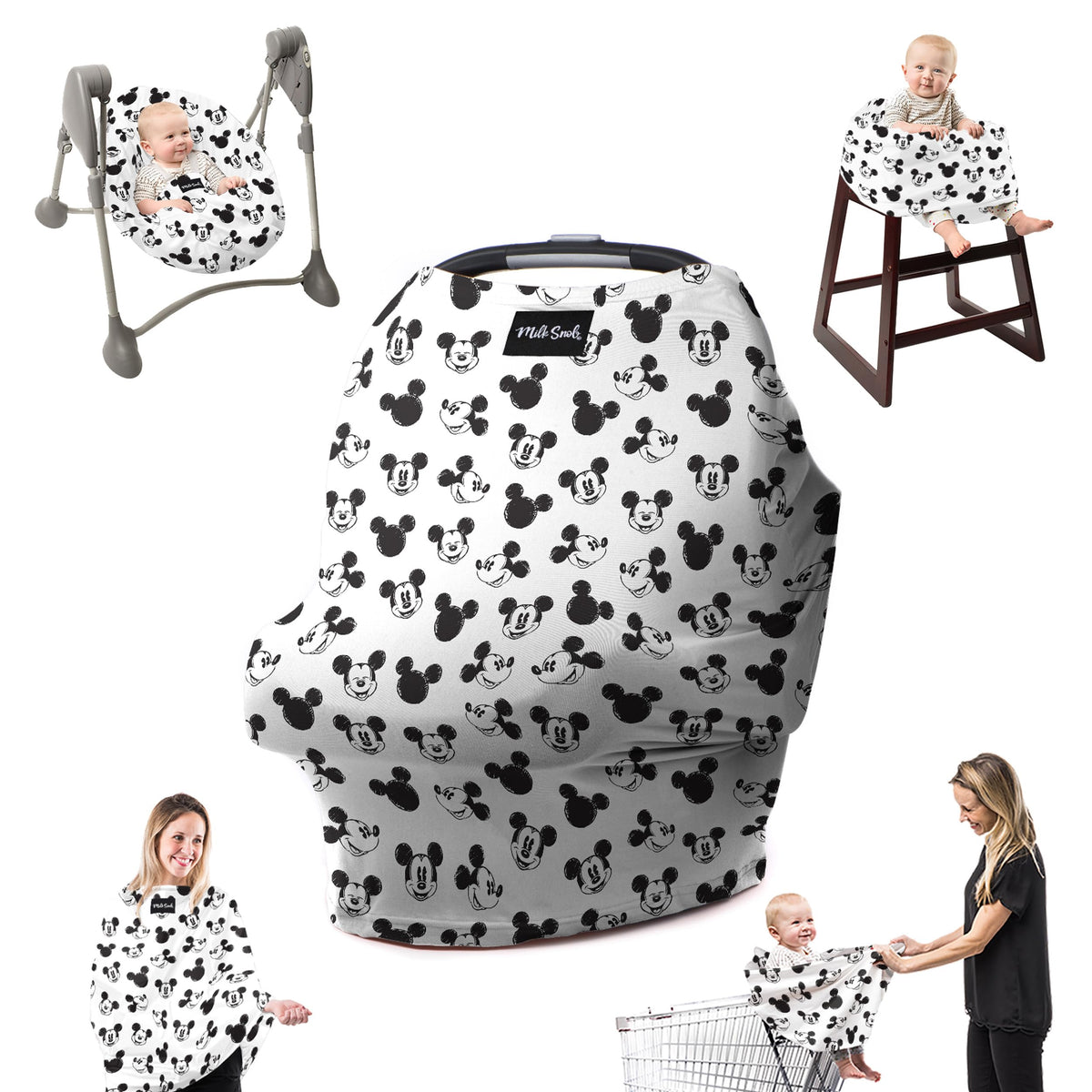 Milk Snob original Disney 5-in-1 cover with Mickey Mouse sketch offers private on-the-go nursing.