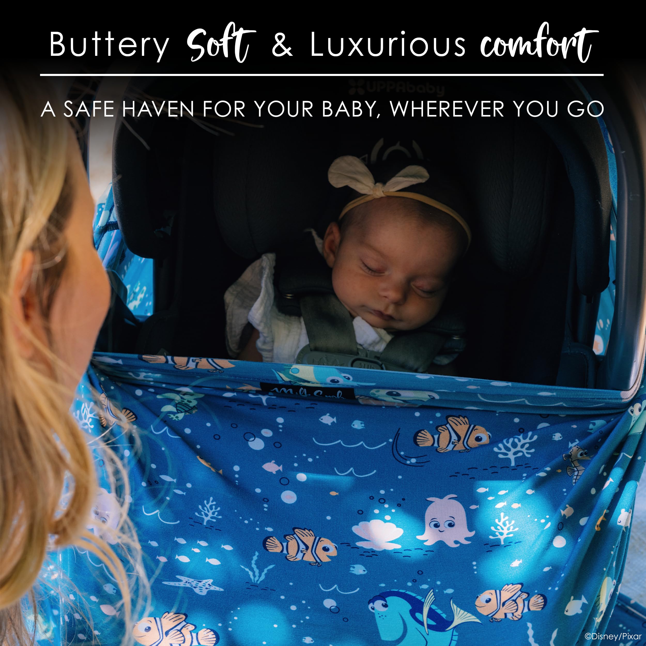 Milk Snob 5-in-1 car seat cover with Finding Nemo design offering breathable protection