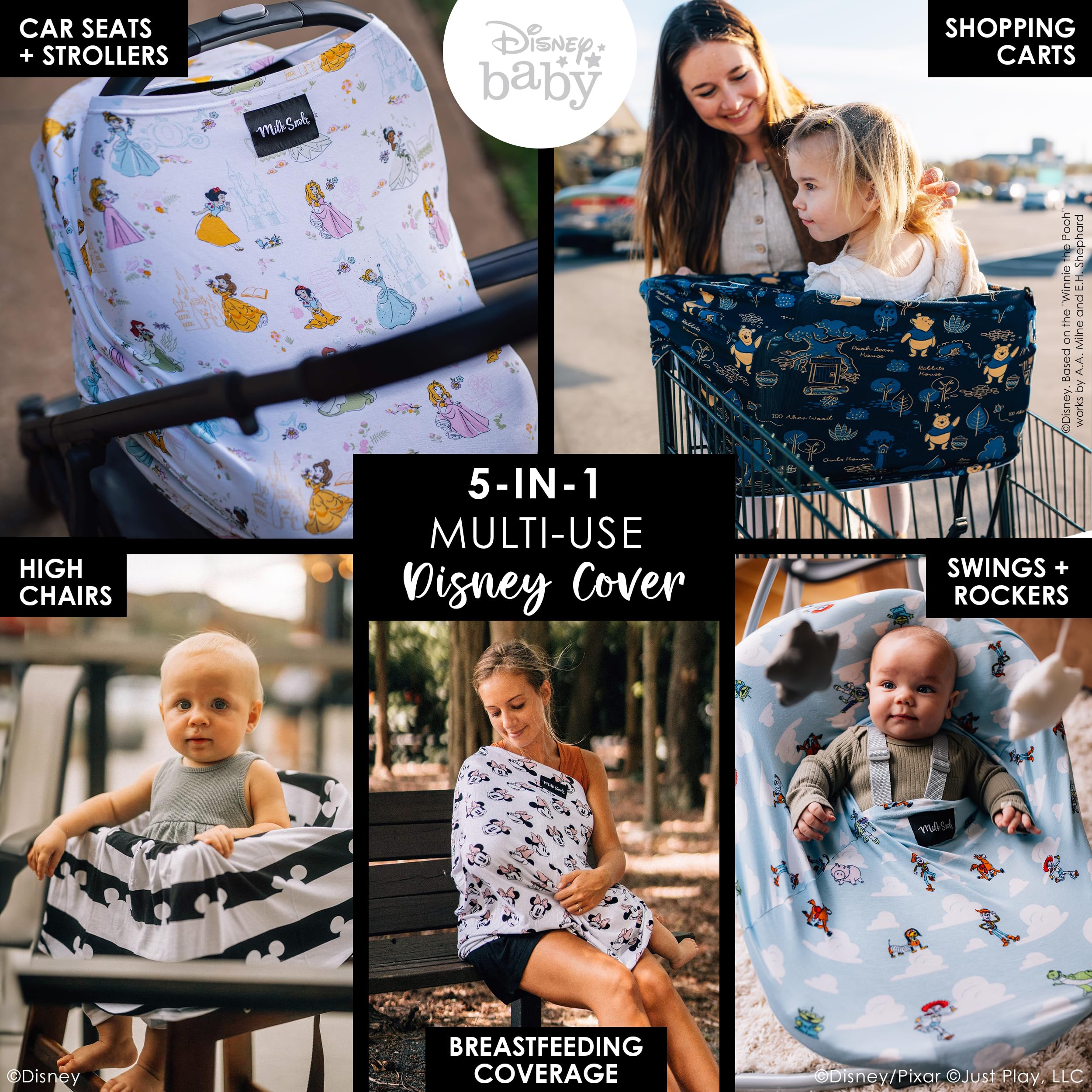 Milk Snob Disney Princess cover provides 360-degree breastfeeding privacy in public.