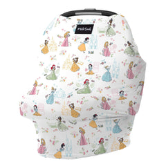 Milk Snob Original Disney Princess cover shown as scarf-style nursing cover for privacy.