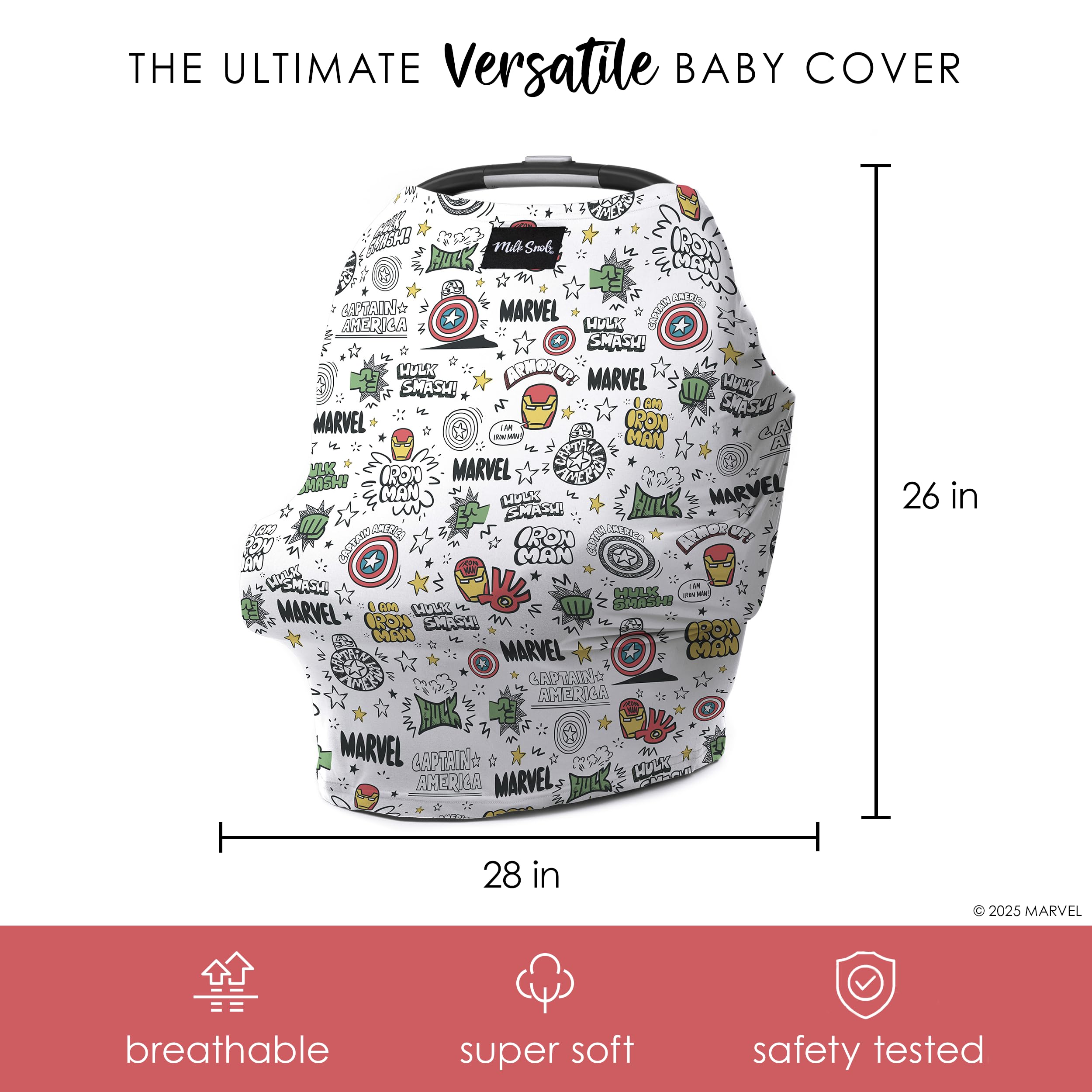 Milk Snob Original Marvel 5-in-1 car-seat canopy for travel privacy.