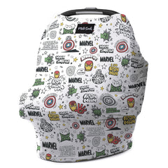 Milk Snob Original Marvel 5-in-1 cover, close-up, Disney Mighty Heroes print for privacy.