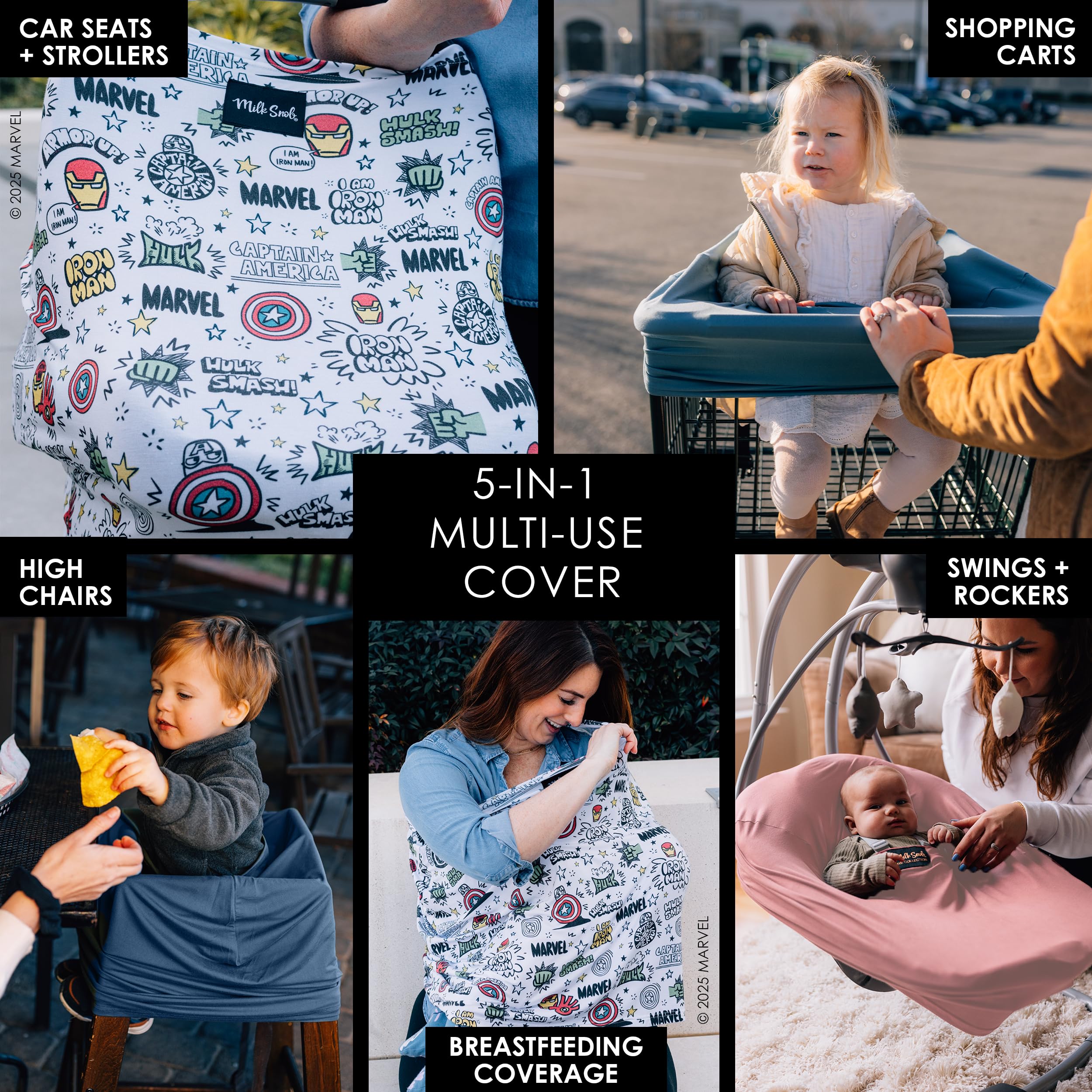 Milk Snob Original Marvel 5-in-1 cover for discreet nursing in public.