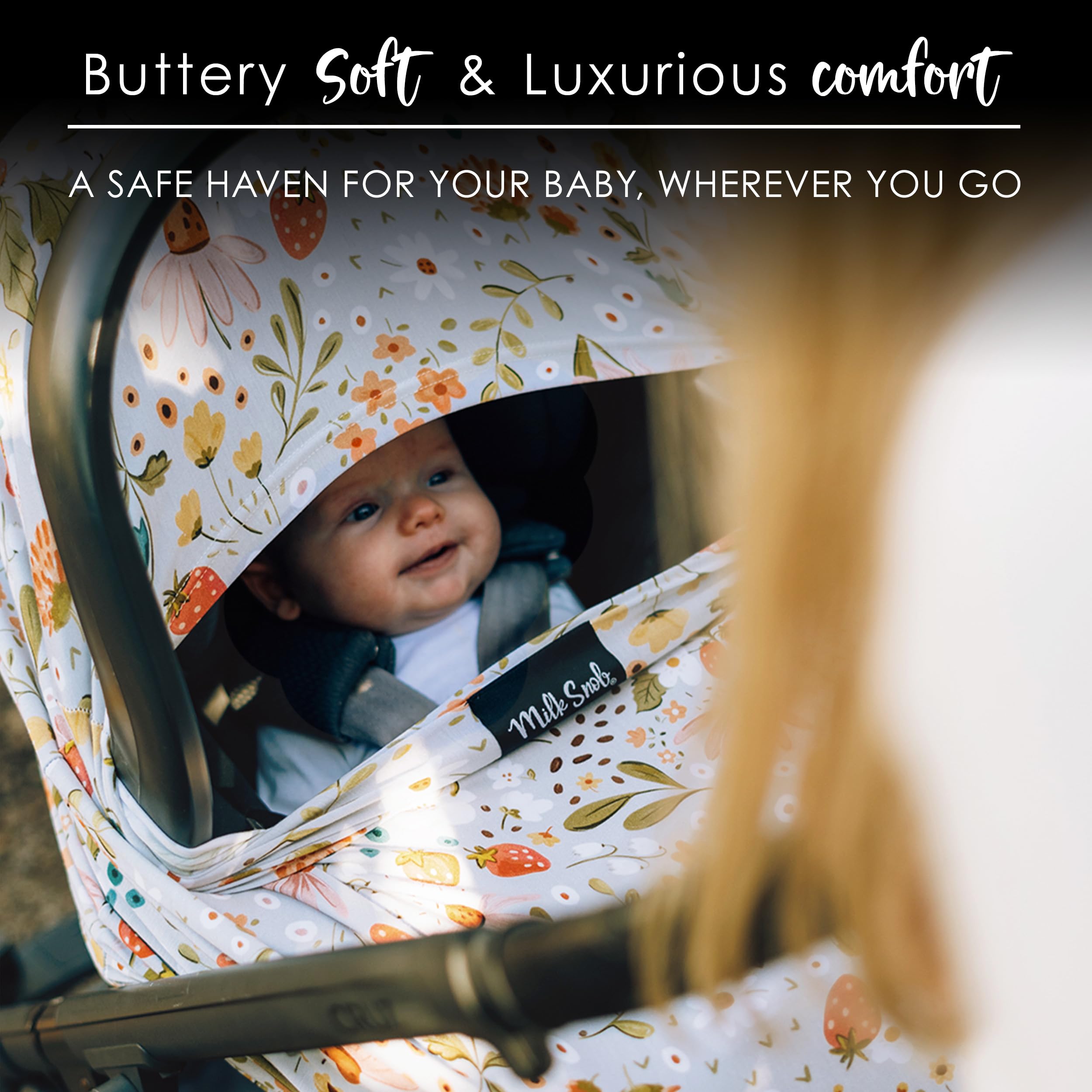 Milk Snob Original stroller cover in breathable fabric keeps rides comfortable.