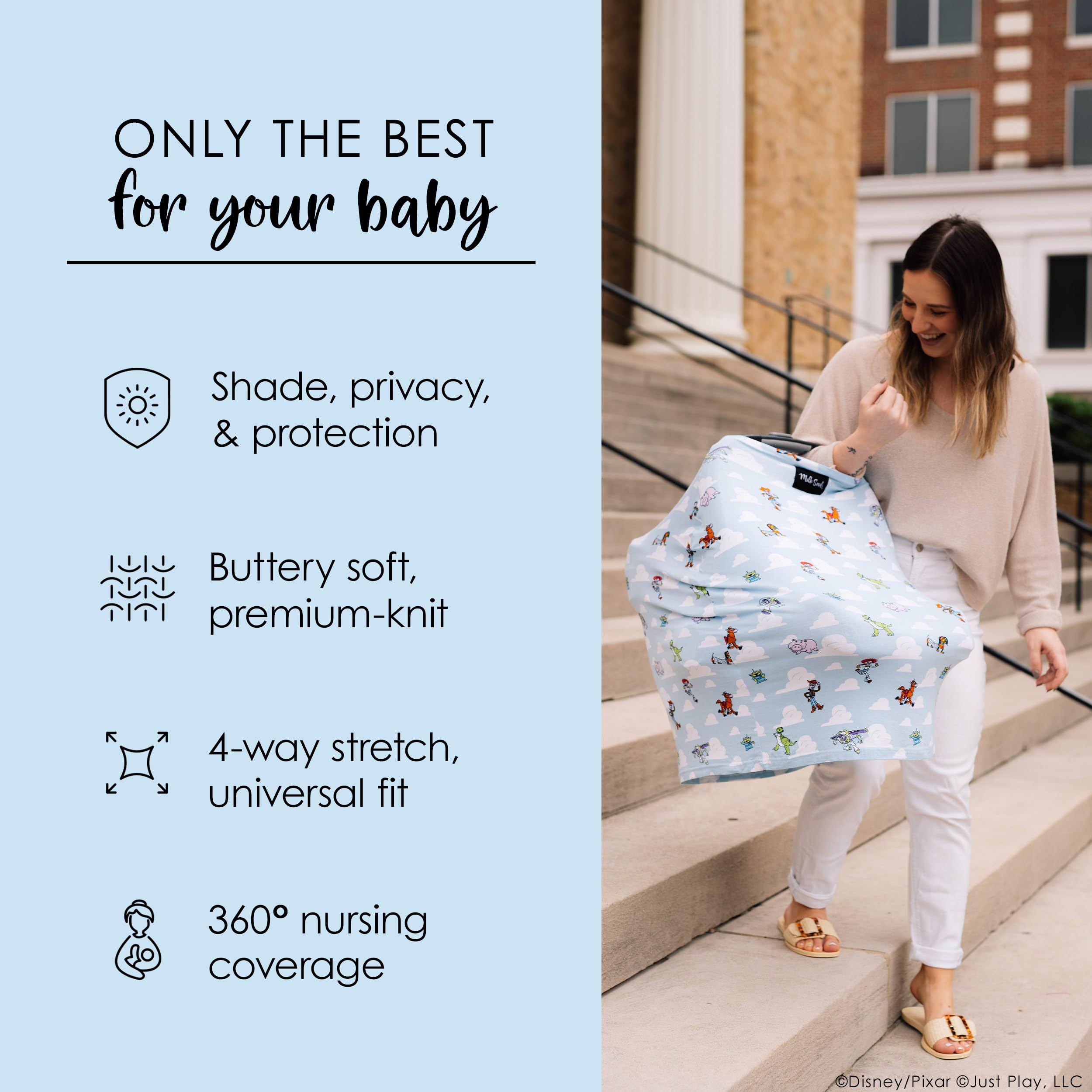 Milk Snob Toy Story shopping cart cover keeps baby comfortable in public spaces