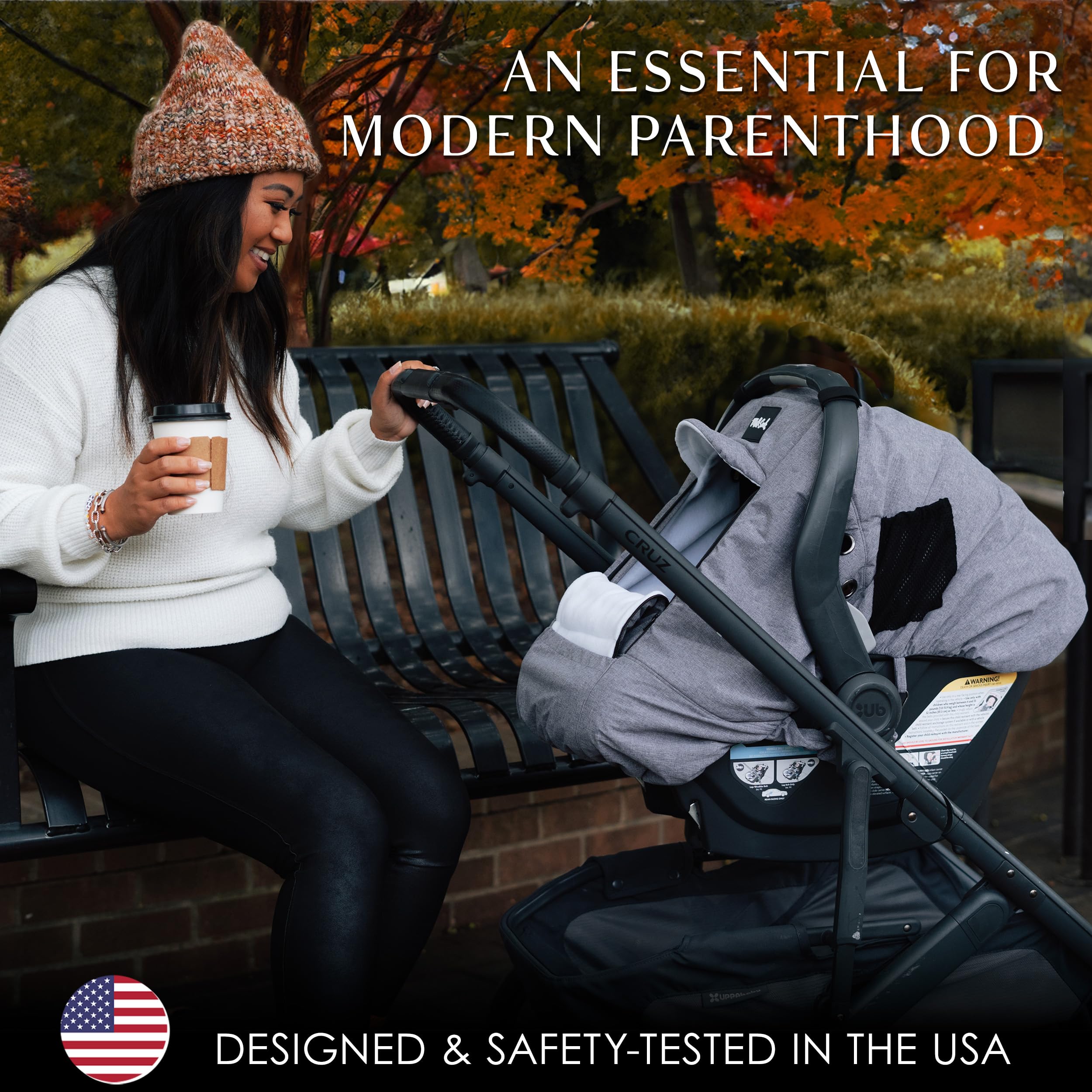 Milk Snob cover features a brim to shield from rain while baby stays visible