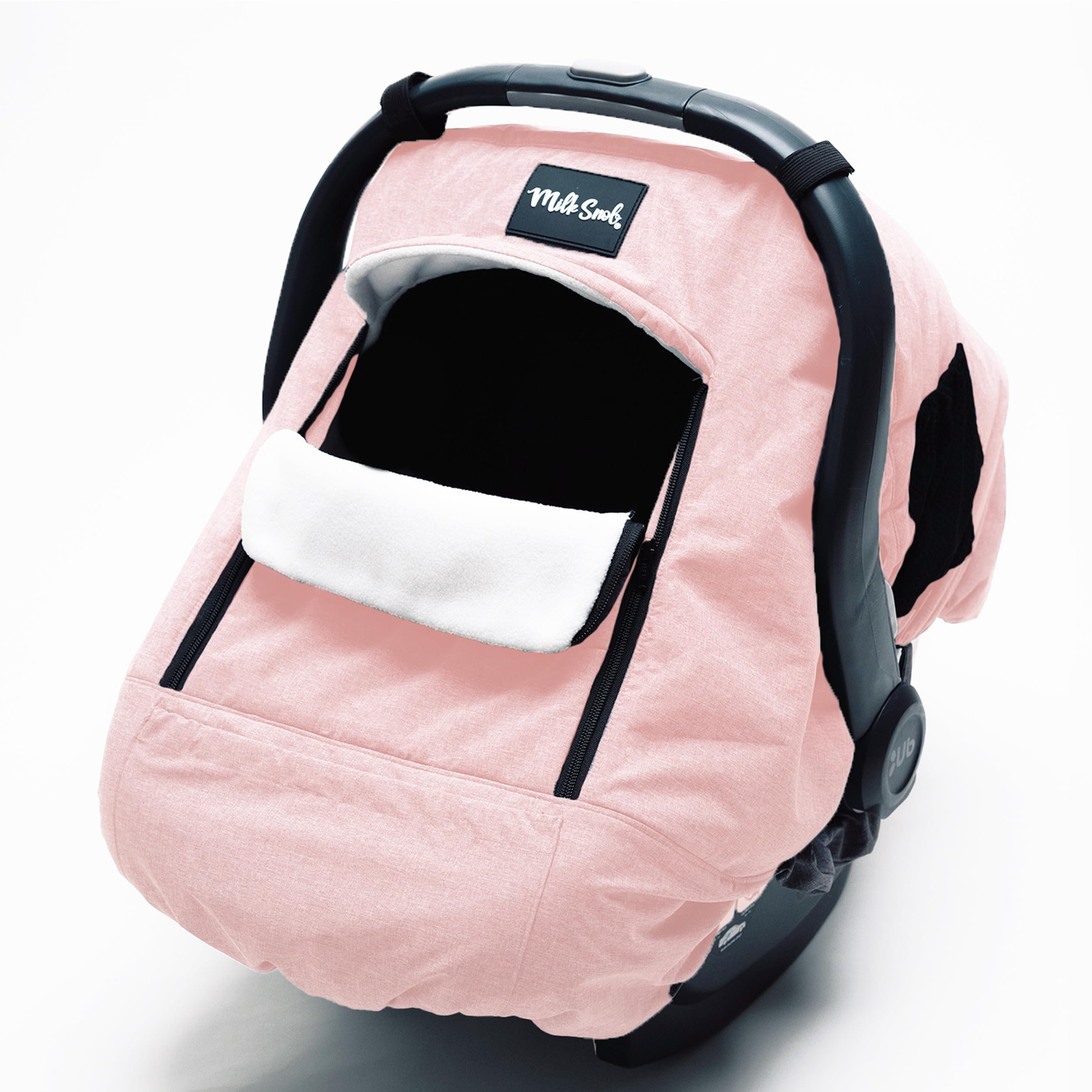Milk Snob Winter Car Seat Cover canopy keeps baby warm with breathable design.