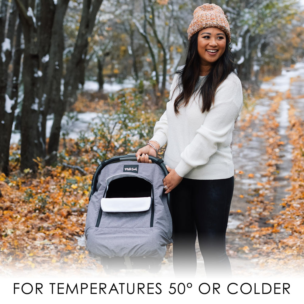 Milk Snob Winter Cover designed for stroller compatibility and universal car seat fit