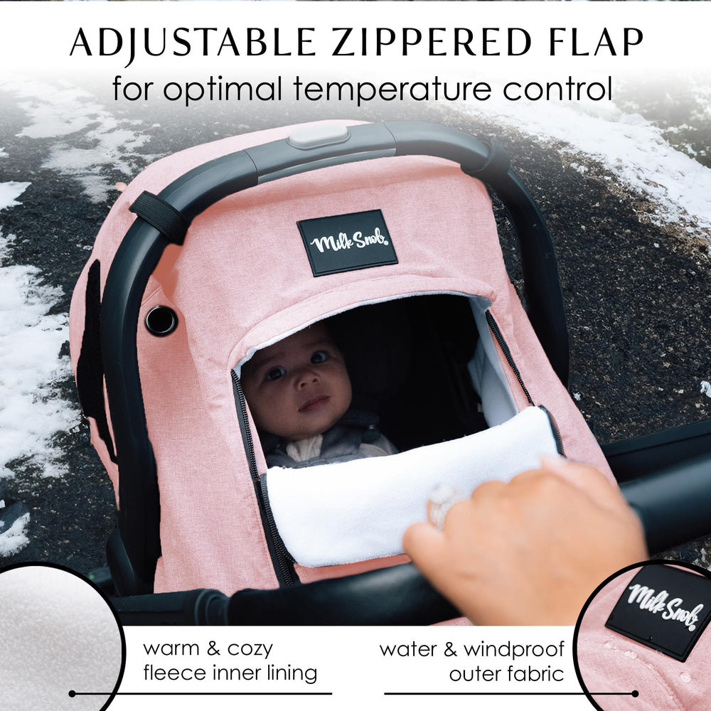 Milk Snob waterproof outer fabric blocks wind and drizzle during walks.