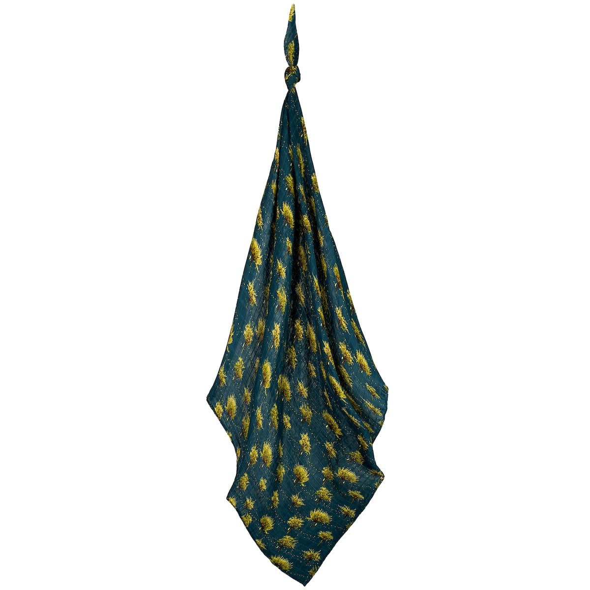 Milkbarn Firefly print swaddle blanket showing its gentle, breathable fabric for cozy baby naps