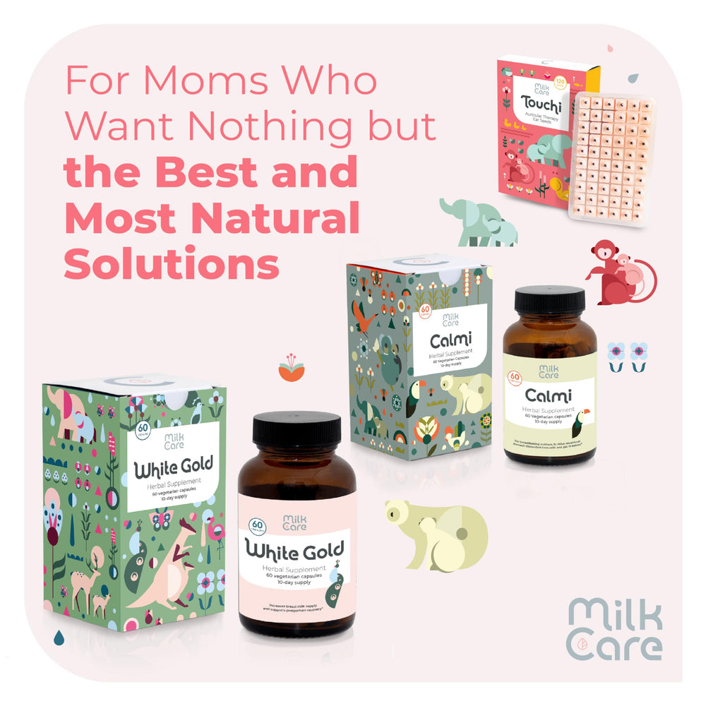 Milkcare Calmi bottle-label detail focusing on 60 vegan capsules and usage guidance