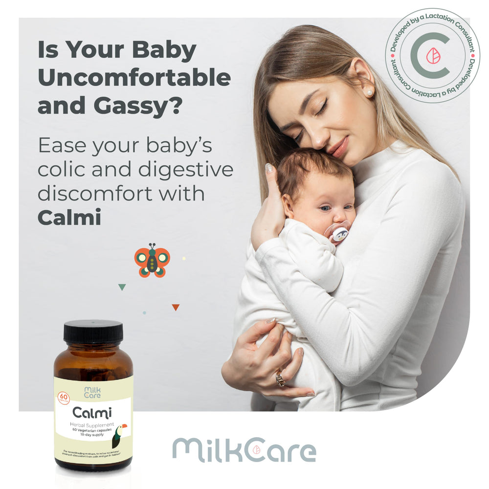 Milkcare Calmi bottle side view showing compact packaging for daily use by nursing mothers